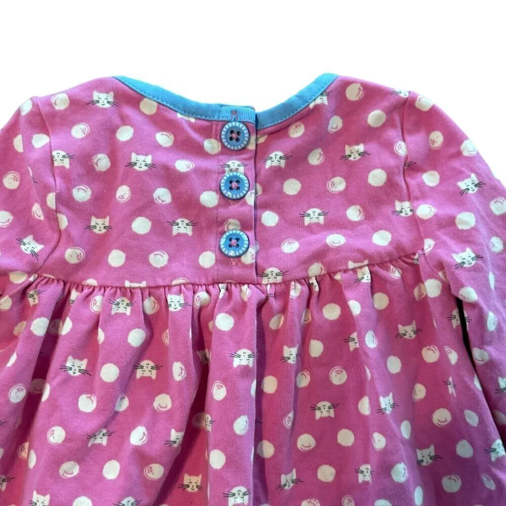 Matilda Jane Pink Kitty Cat Polka Dot Long Sleeve Baby Dress 12M Cotton Blend